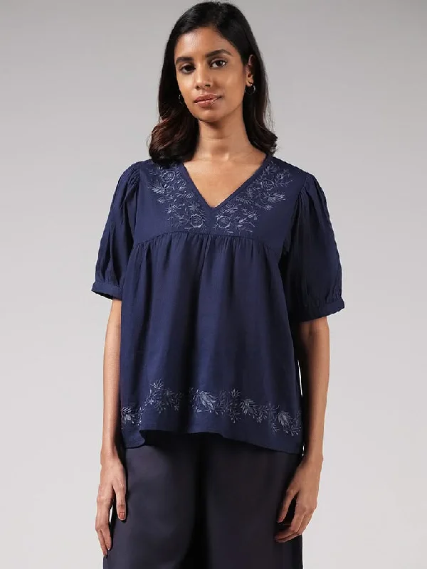Women's one - piece jumpsuit pants Embroidered women jeans with intricate patterns Bombay Paisley Navy Floral Embroidered Cotton Top Women's one - piece jumpsuit pants Embroidered women jeans with intricate patterns Bombay Paisley Navy Floral Embroidered Cotton Top