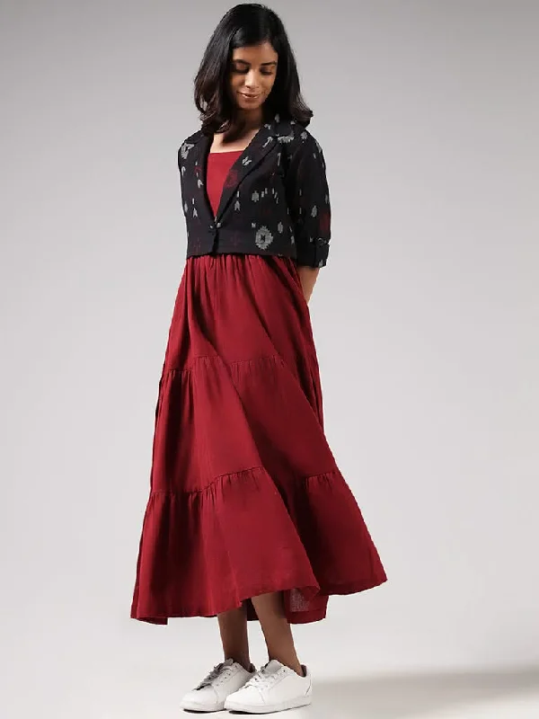 Women's long - length casual pants Straight - leg women jeans with a classic and timeless appeal Bombay Paisley Solid Red Cotton Blend Tiered Dress and Black Ikat Printed Jacket Women's long - length casual pants Straight - leg women jeans with a classic and timeless appeal Bombay Paisley Solid Red Cotton Blend Tiered Dress and Black Ikat Printed Jacket