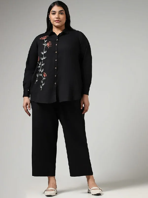Women's pants for office meetings High - waisted women jeans for a flattering silhouette Diza Black Floral Embroidered Tunic Women's pants for office meetings High - waisted women jeans for a flattering silhouette Diza Black Floral Embroidered Tunic