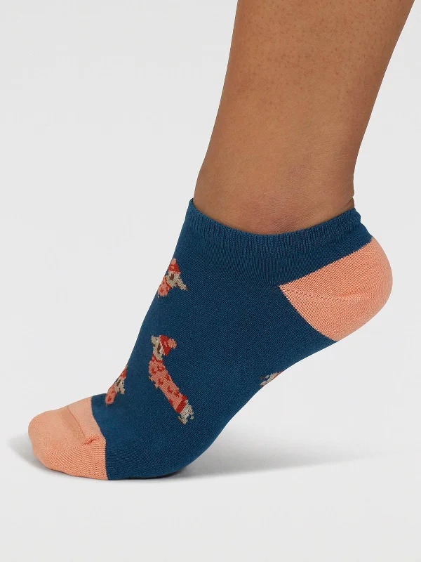 Freda Dachshund Organic Cotton Trainer Socks - Lake Blue