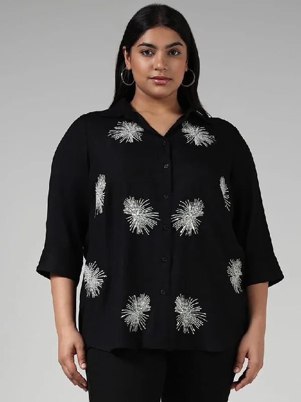 Women's straight - leg lounge pants Mom jeans for a nostalgic and casual look Gia Black Sequined Shirt Women's straight - leg lounge pants Mom jeans for a nostalgic and casual look Gia Black Sequined Shirt