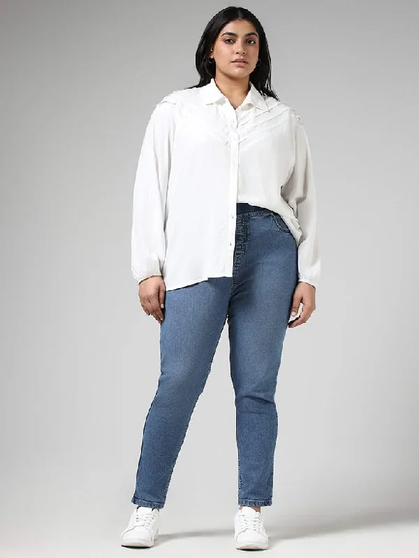 Women's pants with adjustable cuffs Dark - wash women jeans for a sophisticated and slimming effect Gia Solid Blue Denim Slim Fit Jeggings