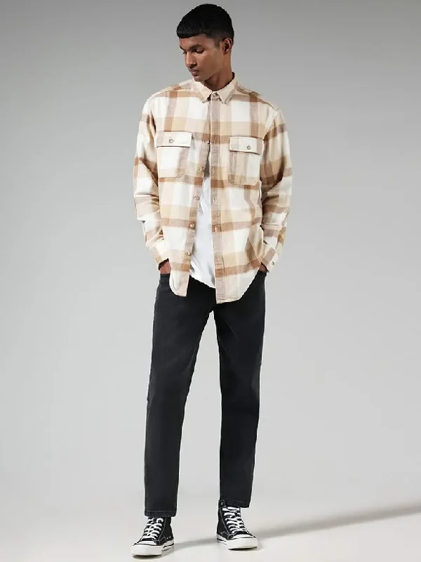 Women's expensive designer pants Dark - wash women jeans for a sophisticated and slimming effect Nuon Beige Checked Cotton Relaxed-Fit Shirt Women's expensive designer pants Dark - wash women jeans for a sophisticated and slimming effect Nuon Beige Checked Cotton Relaxed-Fit Shirt