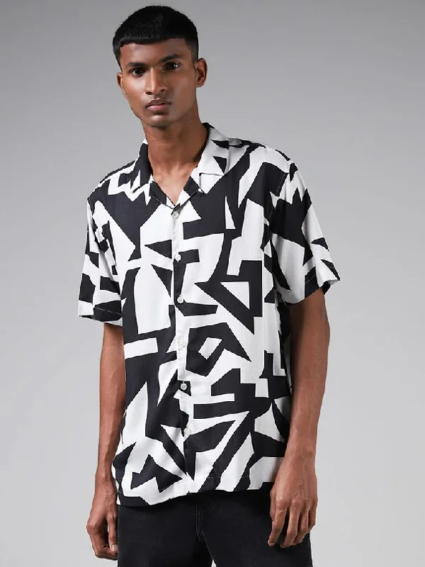 Women's matching top and pants set Mom jeans for a nostalgic and casual look Nuon Black & White Abstract Printed Relaxed-Fit Shirt Women's matching top and pants set Mom jeans for a nostalgic and casual look Nuon Black & White Abstract Printed Relaxed-Fit Shirt