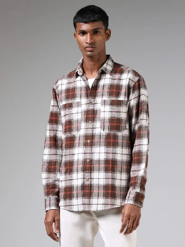 Women's pants for theme park visits Mom jeans for a nostalgic and casual look Nuon Dark Brown Plaid Checked Cotton Relaxed-Fit Shirt Women's pants for theme park visits Mom jeans for a nostalgic and casual look Nuon Dark Brown Plaid Checked Cotton Relaxed-Fit Shirt
