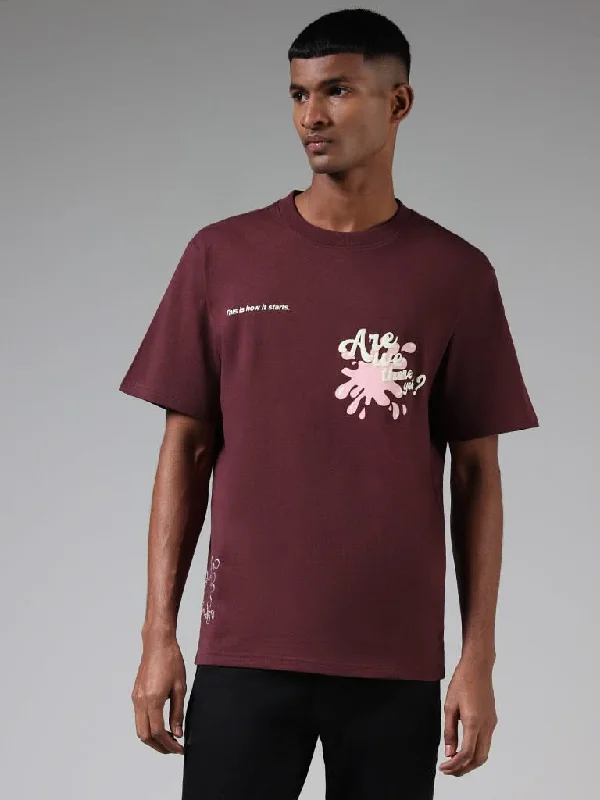 Women's pants for beach parties Straight - leg women jeans with a classic and timeless appeal Nuon Wine Typographic Printed Cotton Relaxed-Fit T-Shirt Women's pants for beach parties Straight - leg women jeans with a classic and timeless appeal Nuon Wine Typographic Printed Cotton Relaxed-Fit T-Shirt