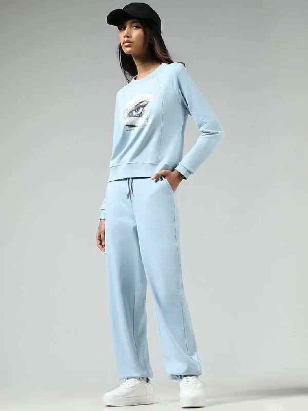 Women's pants for cycling Jeggings women jeans combining the comfort of leggings and style of jeans Studiofit Solid Light Blue Cotton Blend Joggers Women's pants for cycling Jeggings women jeans combining the comfort of leggings and style of jeans Studiofit Solid Light Blue Cotton Blend Joggers