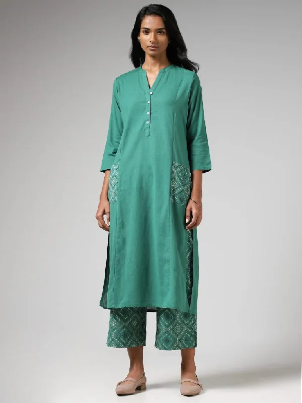 Women's suede fashion pants Jeggings women jeans combining the comfort of leggings and style of jeans Utsa Aqua Green Geometric Printed Straight Kurta