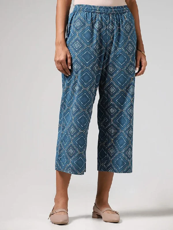 Women's sequined party pants Mom jeans for a nostalgic and casual look Utsa Blue Geometric Printed Pants Women's sequined party pants Mom jeans for a nostalgic and casual look Utsa Blue Geometric Printed Pants