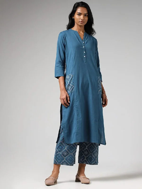 Women's pants for gym workouts Light - wash women jeans for a fresh and summery appearance Utsa Blue Geometric Printed Straight Kurta Women's pants for gym workouts Light - wash women jeans for a fresh and summery appearance Utsa Blue Geometric Printed Straight Kurta