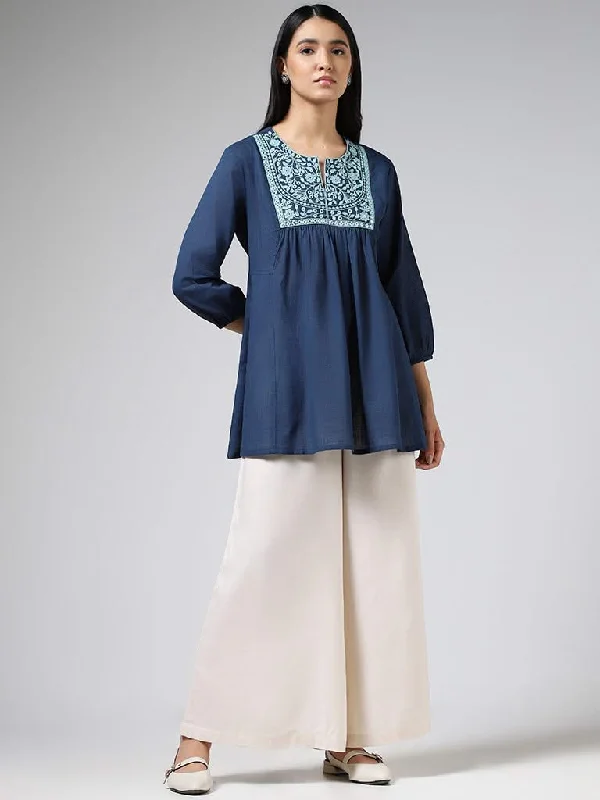 Women's leather moto pants Wide - leg women jeans for a modern and relaxed vibe Utsa Indigo Mirror Embroidered Cotton Gathered Kurti Women's leather moto pants Wide - leg women jeans for a modern and relaxed vibe Utsa Indigo Mirror Embroidered Cotton Gathered Kurti