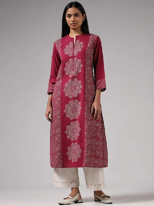 Women's pants for outdoor adventures Dark - wash women jeans for a sophisticated and slimming effect Utsa Magenta Printed Blended Linen Kurta Women's pants for outdoor adventures Dark - wash women jeans for a sophisticated and slimming effect Utsa Magenta Printed Blended Linen Kurta