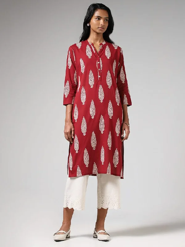 Women's cotton jogger pants Acid - wash women jeans with a retro finish Utsa Maroon Buta Printed Straight Kurta Women's cotton jogger pants Acid - wash women jeans with a retro finish Utsa Maroon Buta Printed Straight Kurta