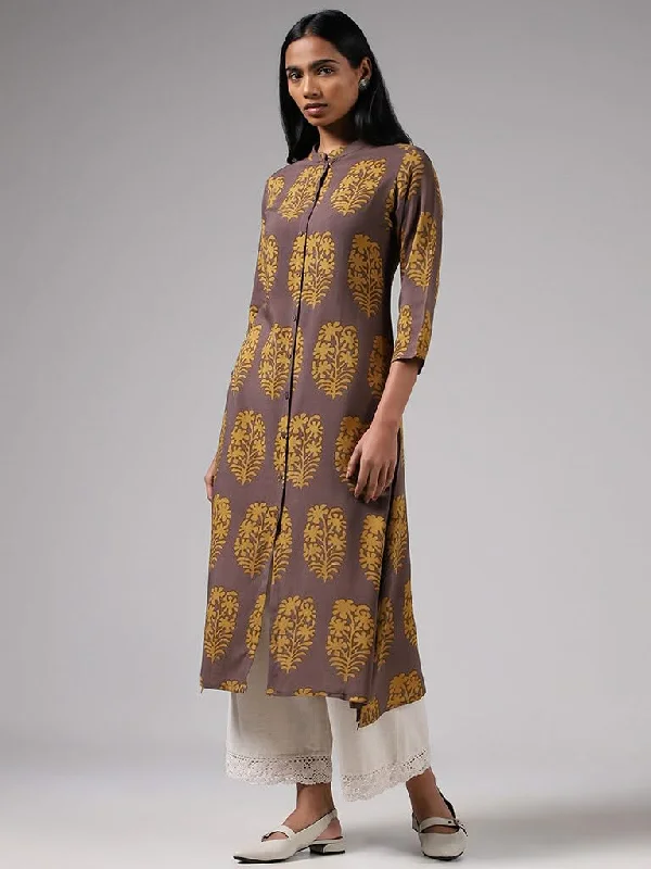 Women's tie - dye festival pants Straight - leg women jeans with a classic and timeless appeal Utsa Mustard Leaf Printed Button Down Kurta Women's tie - dye festival pants Straight - leg women jeans with a classic and timeless appeal Utsa Mustard Leaf Printed Button Down Kurta