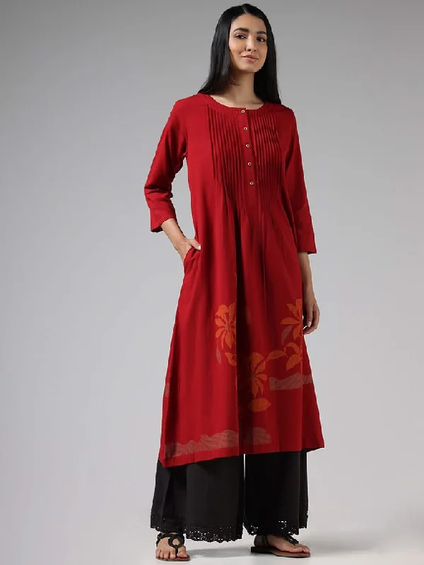 Women's kids - inspired printed pants Colored women jeans in vibrant hues like red and yellow Utsa Red Floral Printed Pintucked Gathered Kurta Women's kids - inspired printed pants Colored women jeans in vibrant hues like red and yellow Utsa Red Floral Printed Pintucked Gathered Kurta