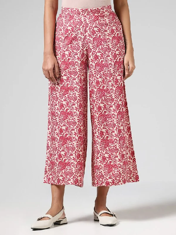Women's lace - trimmed evening pants Light - wash women jeans for a fresh and summery appearance Utsa Red Printed Wide-Leg Pants Women's lace - trimmed evening pants Light - wash women jeans for a fresh and summery appearance Utsa Red Printed Wide-Leg Pants