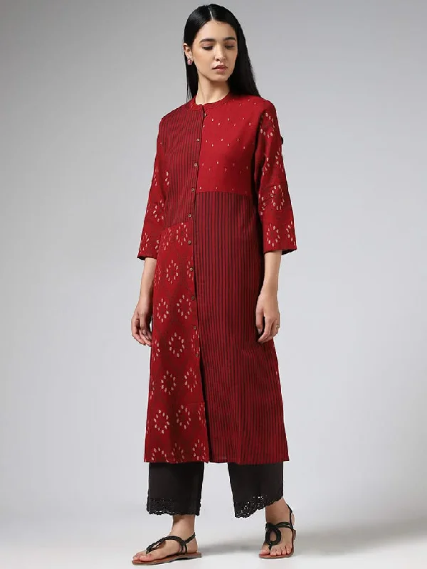 Women's cotton jogger pants Acid - wash women jeans with a retro finish Utsa Red Striped & Printed Buttoned Down Kurta