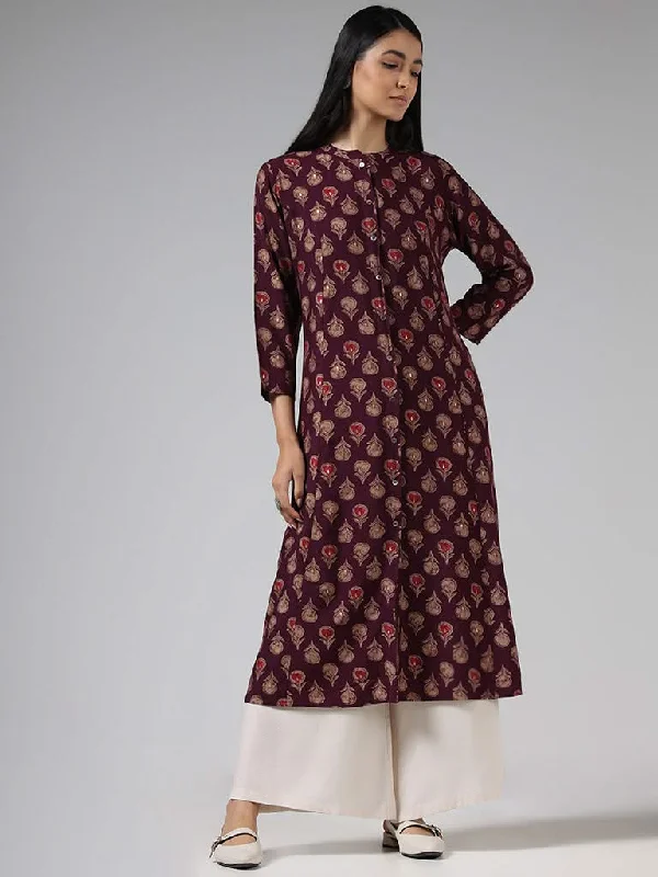 Women's pants for dancing Acid - wash women jeans with a retro finish Utsa Wine Floral Printed Buttoned Down Kurta Women's pants for dancing Acid - wash women jeans with a retro finish Utsa Wine Floral Printed Buttoned Down Kurta