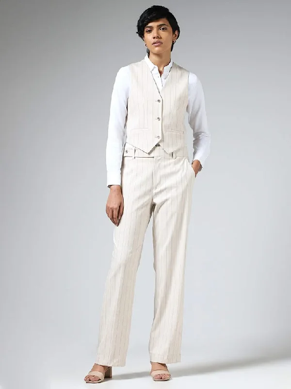 Women's pants with adjustable cuffs Dark - wash women jeans for a sophisticated and slimming effect Wardrobe Beige Striped Waistcoat Women's pants with adjustable cuffs Dark - wash women jeans for a sophisticated and slimming effect Wardrobe Beige Striped Waistcoat
