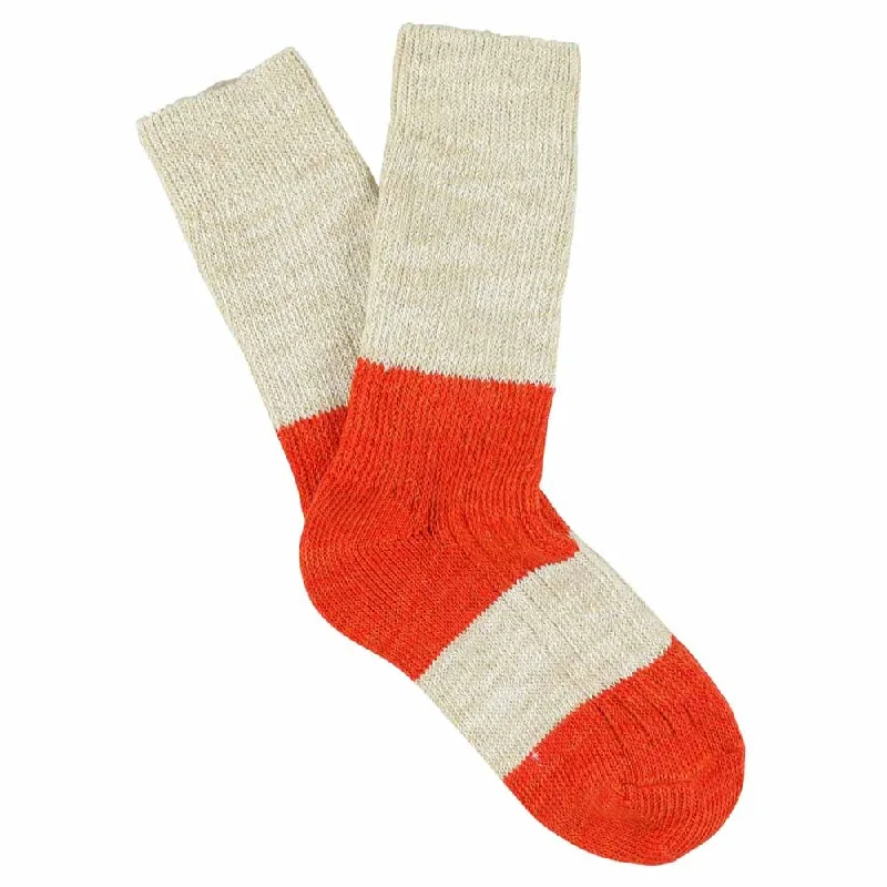 Women Melange Block Socks Ecru / Orange - Escuyer