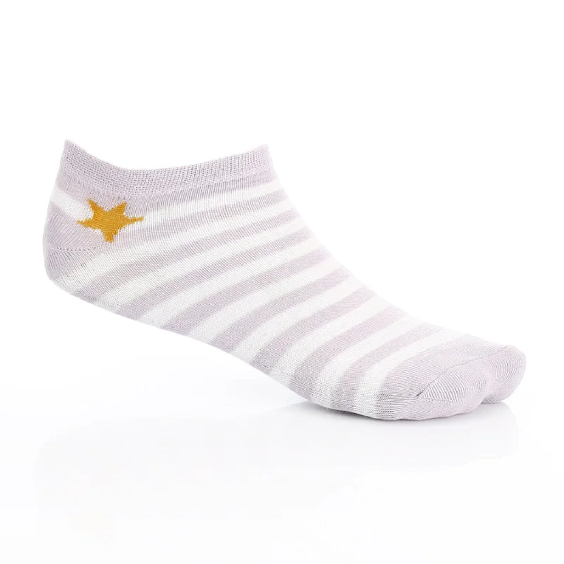 Women's No Show Socks -Purple & White