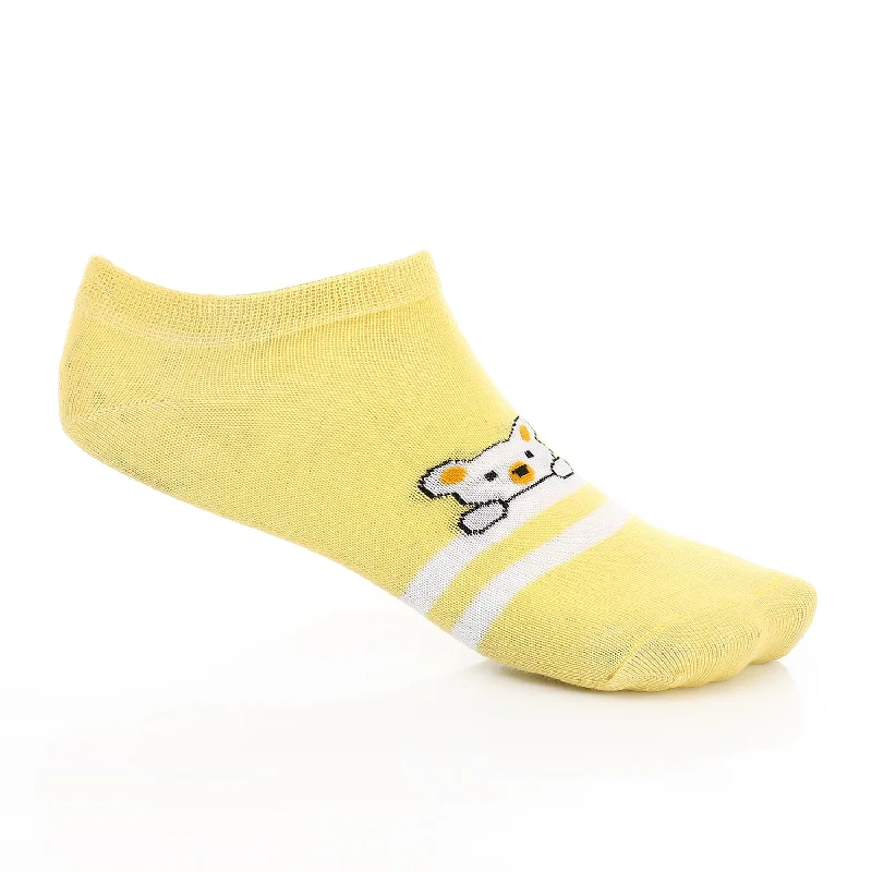 Women's No Show Socks With Drawings -Yellow