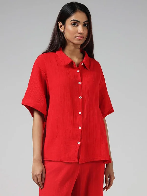 Women's pants for family gatherings Embroidered women jeans with intricate patterns Wunderlove Solid Red Cotton Crinkled Shirt Women's pants for family gatherings Embroidered women jeans with intricate patterns Wunderlove Solid Red Cotton Crinkled Shirt