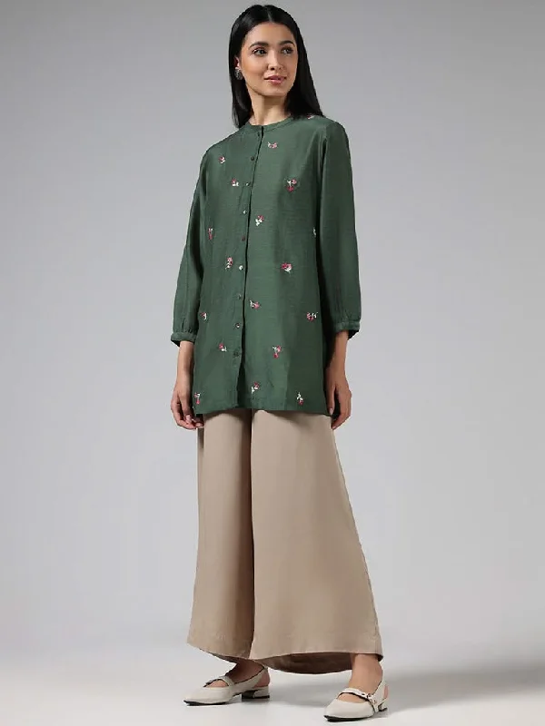 Women's denim shorts - style pants Light - wash women jeans for a fresh and summery appearance Zuba Olive Floral Embroidered Buttoned Down Blended Linen Kurti Women's denim shorts - style pants Light - wash women jeans for a fresh and summery appearance Zuba Olive Floral Embroidered Buttoned Down Blended Linen Kurti