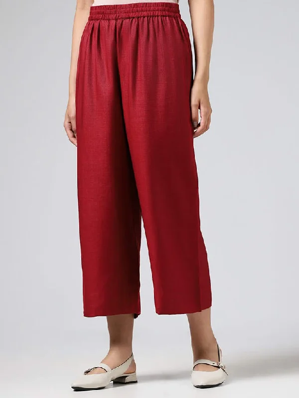 Women's cargo hiking pants Embroidered women jeans with intricate patterns Zuba Solid Maroon Cotton Blend Palazzos Women's cargo hiking pants Embroidered women jeans with intricate patterns Zuba Solid Maroon Cotton Blend Palazzos