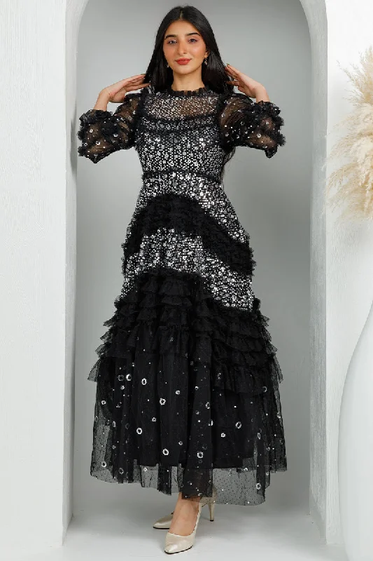Maxi dresses with pom - pom trims for a playful and festive lookAmira Black Sequin Maxi Dress Maxi dresses with pom - pom trims for a playful and festive lookAmira Black Sequin Maxi Dress