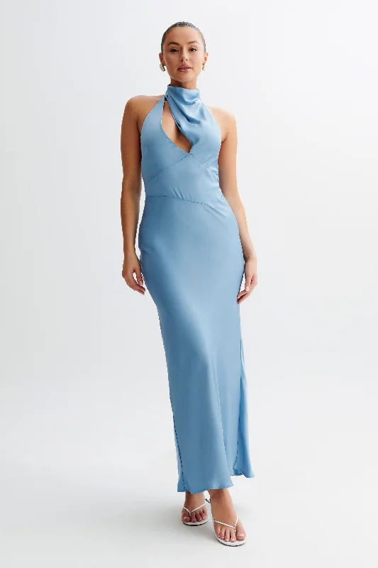 Sequined maxi dresses for formal evening galasBelladonna Satin Halter Maxi Dress - Iris Blue Sequined maxi dresses for formal evening galasBelladonna Satin Halter Maxi Dress - Iris Blue