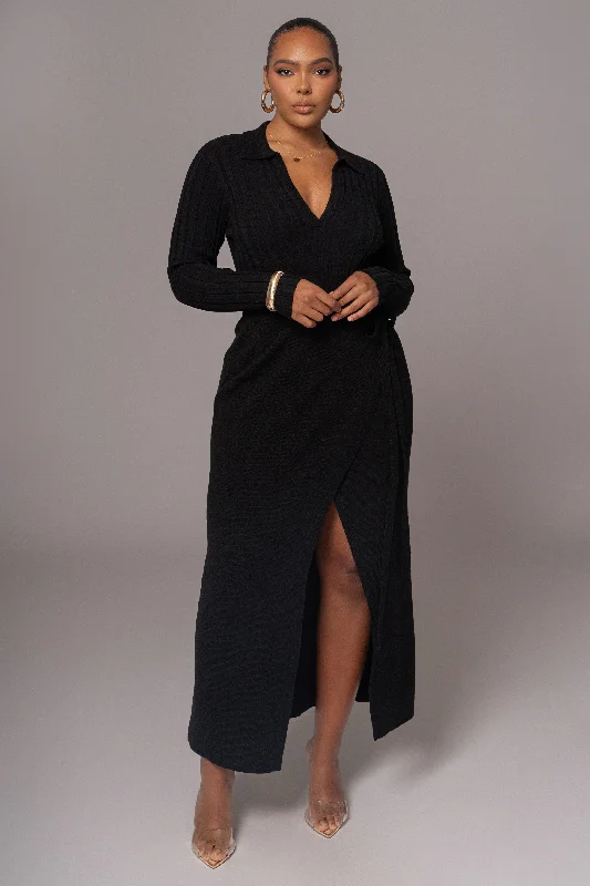Maxi dresses with a wrap - around style for a customizable fitBlack Emma Knit Maxi Dress Maxi dresses with a wrap - around style for a customizable fitBlack Emma Knit Maxi Dress