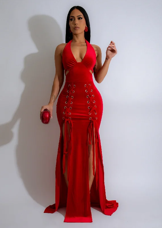 Maxi dresses with pom - pom trims for a playful and festive lookCrimson Shadow Velvet Maxi Dress Red Maxi dresses with pom - pom trims for a playful and festive lookCrimson Shadow Velvet Maxi Dress Red