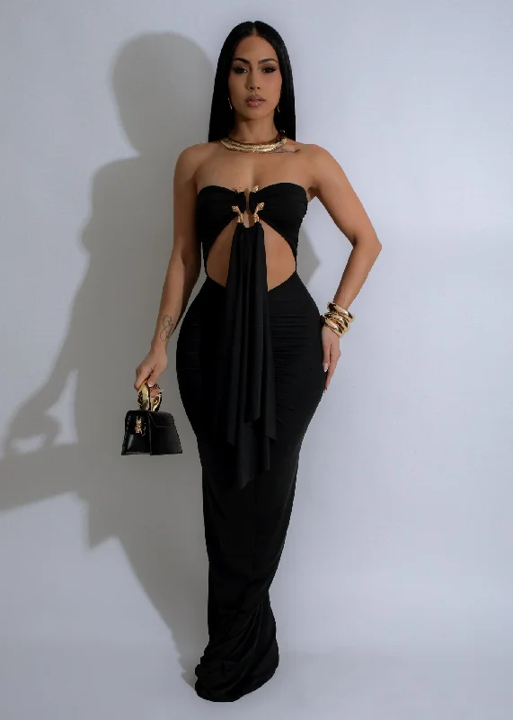 Eclipse Serpent Ruched Maxi Dress Black