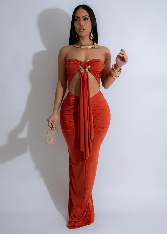 Eclipse Serpent Ruched Maxi Dress Orange