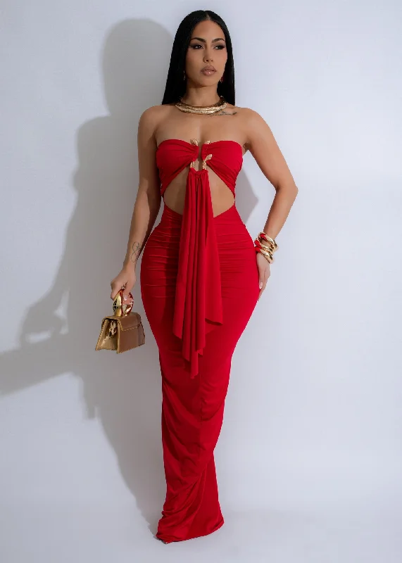 Eclipse Serpent Ruched Maxi Dress Red