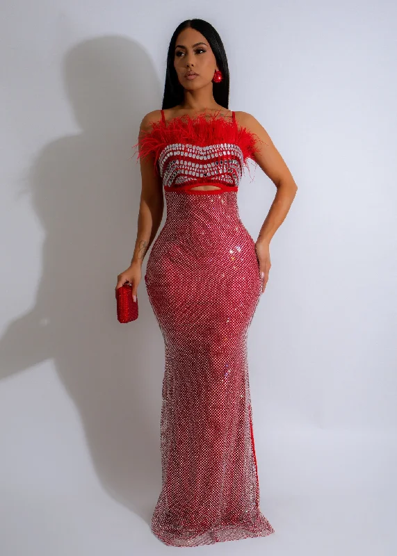 Plaid maxi dresses for fall fashion eventsGlamour Mirage Rhinestones Maxi dress Red