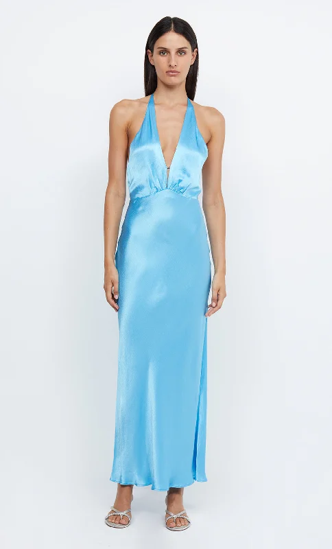 Maxi dresses with beaded embellishments for a fancy and luxurious eventINDI HALTER MAXI DRESS - TOPAZ BLUE Maxi dresses with beaded embellishments for a fancy and luxurious eventINDI HALTER MAXI DRESS - TOPAZ BLUE