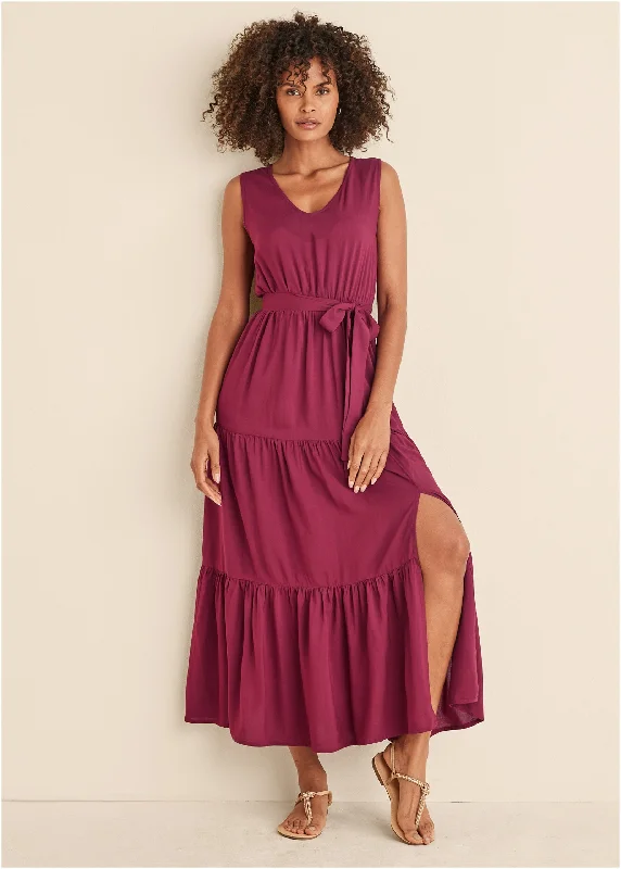 Maxi dresses with an empire waist for a flattering fit on all body typesWrap Tiered Maxi Dress - Mauve Maxi dresses with an empire waist for a flattering fit on all body typesWrap Tiered Maxi Dress - Mauve