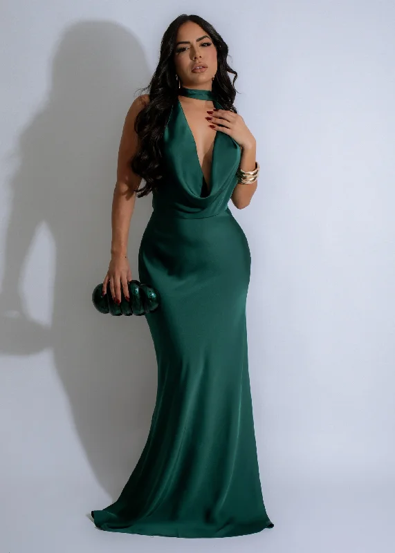 Jade Allure Satin Maxi Dress Green