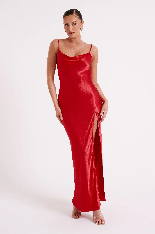 Cotton maxi dresses for a comfortable and everyday - wear optionJade Cowl Neck Backless Maxi Dress - Red Cotton maxi dresses for a comfortable and everyday - wear optionJade Cowl Neck Backless Maxi Dress - Red