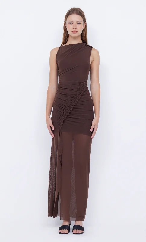 Maxi dresses with a cinched waist for a defined silhouetteJULIEN ASYM MAXI DRESS - CHOC Maxi dresses with a cinched waist for a defined silhouetteJULIEN ASYM MAXI DRESS - CHOC