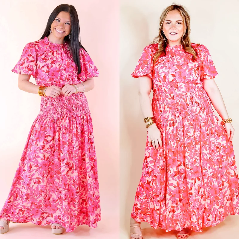 Maxi dresses with a paisley print for a classic and elegant styleMoonlit Bay Floral High Neck Maxi dress with Smocked Waistline in Pink Maxi dresses with a paisley print for a classic and elegant styleMoonlit Bay Floral High Neck Maxi dress with Smocked Waistline in Pink