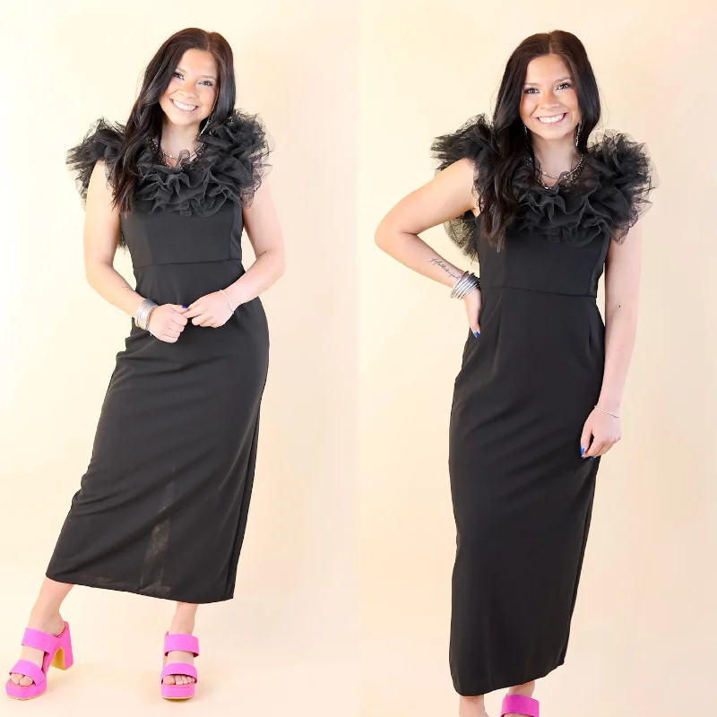 Cotton maxi dresses for a comfortable and everyday - wear optionRadiating Confidence Off the Shoulder Tulle Dress in Black