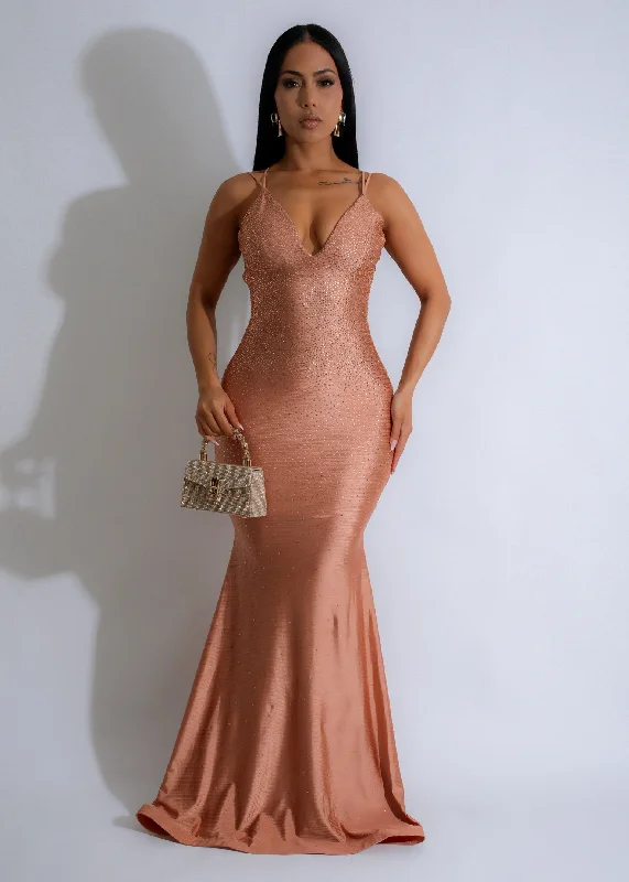 Red Carpet Spark Rhinestone Maxi Dress Gold