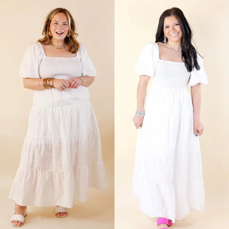 Maxi dresses with a ruched bodice for a more form - fitting and feminine shapeSantorini Sunshine Short Balloon Sleeve Maxi Dress in White Maxi dresses with a ruched bodice for a more form - fitting and feminine shapeSantorini Sunshine Short Balloon Sleeve Maxi Dress in White