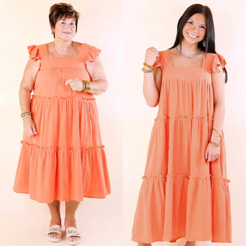 Sun-Sational Ruffle Tiered Tank Midi Dress in Orange