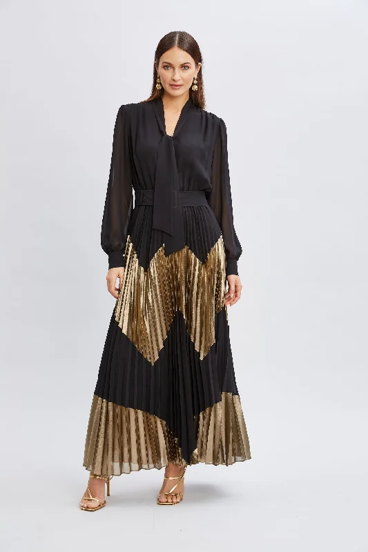 Maxi dresses with a belted empire waist for a more defined and flattering silhouetteChiffon Gilded Pleated Maxi Dress Maxi dresses with a belted empire waist for a more defined and flattering silhouetteChiffon Gilded Pleated Maxi Dress