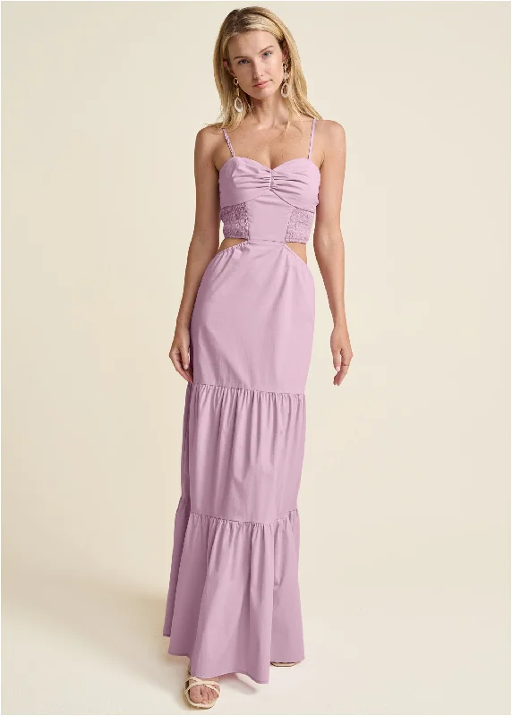 Maxi dresses with balloon sleeves for a vintage - inspired styleCutout Tie-Back Maxi Dress - Light Purple Maxi dresses with balloon sleeves for a vintage - inspired styleCutout Tie-Back Maxi Dress - Light Purple