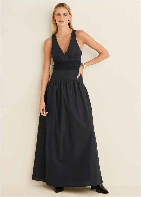 Printed maxi dresses with abstract patterns for an artistic lookLace Detail Drop Waist Maxi - Black Printed maxi dresses with abstract patterns for an artistic lookLace Detail Drop Waist Maxi - Black